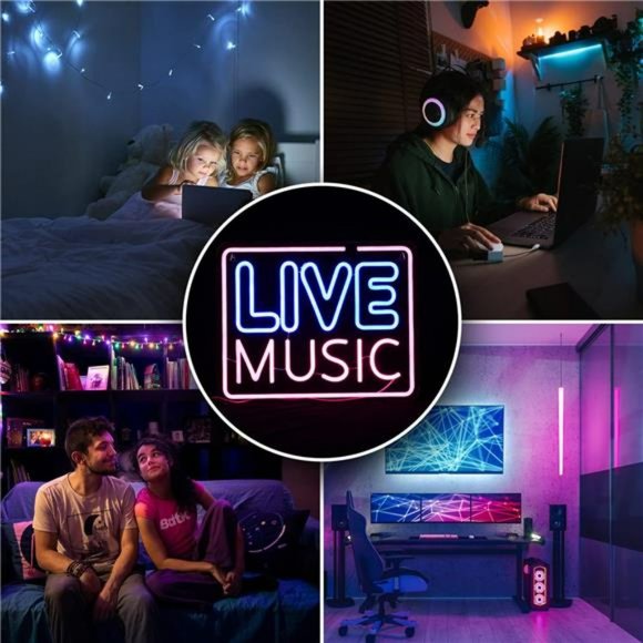 Live Music Wall Sign Neon LED Vivid Bright Color Music Sign for Decor USB Power - Picture 6 of 14